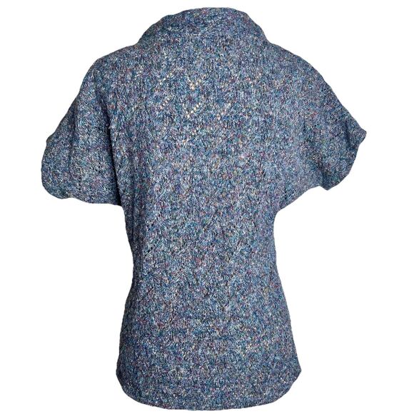 Coldwater Creek Knit Top Sz S (6-8) Blue Redish Cap Sleeves Open Knit Scoop Neck - Picture 5 of 9